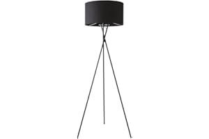 MiniSun | Modern Gloss Black Metal Floor Lamp with a Black Shade | Floor Lamps & Torchieres, Home Décor & Improvement Essential | Includes 6W LED Bulb [3000K Warm White]