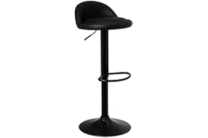 LOLAhome Taburete de Cocina Giratorio en 360°, Silla de Bar Regulable en Altura de 72 a 92 cm, con Respaldo de Polipiel, Estructura Metal Negra y Reposapiés, Negro