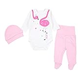 Baby Kleidung 3er Set: Langarm-Body mit Aufdruck, Mütze mit Aufdruck und passende Strampelhose für Mädchen und Jungen