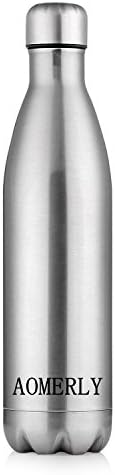 AOMERLY Insulated Water Bottle, Double Wall Vacuum Stainless Steel Water Bottle, S'well Cola Shape, No sweating, BPA Free, Keeps Cold &amp; Hot, Perfect for Camping, Picnics, Gym, 25 oz, Silver
