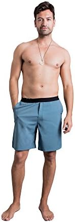 OHMME Mens Yoga Shorts, Yoga Clothing Warrior I Short Pants (S, Ocean Blue)