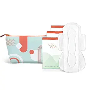 Nua Sanitary Pads for Women Combo with Pouch (Set of 3 Pads) || 3 Heavy Flow Pads, 5 Medium Flow Pads and 4 Light Flow Pads || Zero Toxins || Free Disposal Cover + Pouch Toiletry bag for storage of Sanitary pads, hygiene essentials and cosmetics (Pack of 1)