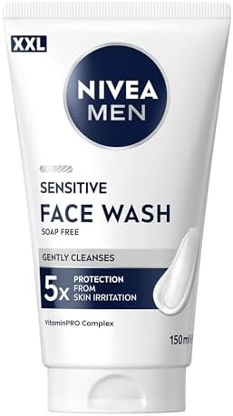 NIVEA MEN Sensitive Gel Detergente Viso XXL 150 ml, Detergente viso uomo in maxi formato per 5x protezione dalle irritazioni, Skincare uomo con Complesso VitaminPRO idratante per pelli sensibili