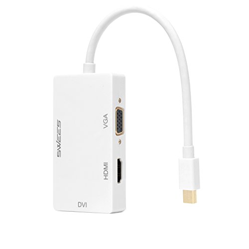 Swees® 3in1 Mini Display Port zu VGA + HDMI + DVI Adapter Konverter Kabel für Apple MacBook, MacBook Air, MacBook Pro, iMac, Mac mini, Microsoft Surface Pro 1 2 3, Lenovo Thinkpad X1/ Carbon/ Touch/ Helix usw – Weiß - 3