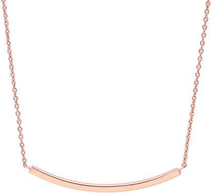 EME 925 Sterling Silver Rhodium Rose Gold Plated Triple Tone Horizontal Curve Bar Polished Fashion Pendant Necklace for Women (Rose Gold)