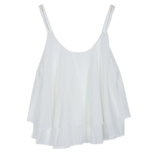 Bluester 1PC Women Bilayer Sleeveless Shirt Chiffon Loose Vest Tank Tops (L, White)