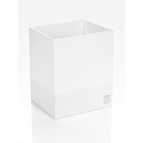 JOOP! Papierkorb bathline Weiß, 25x30x21 cm, Leder Optik mit silberner JOOP! Logo Plakette vorne