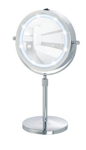 WENKO 3656540100 LED Kosmetikspiegel Lumi, Spiegelfläche ø 13cm, 500% Vergrößerung, Stahl, 21 x 35-45 x 13.5 cm, Chrom - 7