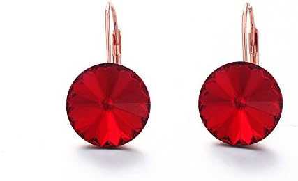 Yozone Women Simple Ruby Earring Small Drop Dangle with Swarovski Crystals Hoop (Red)