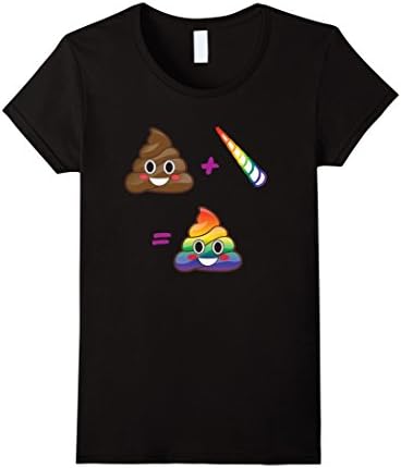 Cute Unicorn Emoji Poo Math with Horn and Rainbow Poop Tee Female Medium Black