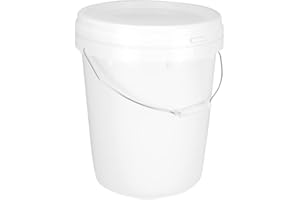 POWERCHEM 20L Heavy Duty Plastic Pail Bucket with Roll Bar Metal Handle ¦ Great as Fermentation Bucket, Feed, Chemicals, Hydroponics & Multi-use Bucket White