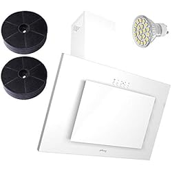 La Haye vertical blanc + Verre + LED, Filtre à charbon gratuit. Largeur 50 cm hotte, sans tête Hotte murale 50 Weiß