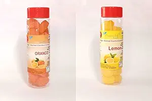 Pramukh Foods Orange Candy (180 gm) and Lemon Candy (180 gm), Combo Pack of 2 || Total Weight: 360gm II Flavored Sugar Candy II Assorted Sweet Candy Pack for Kids II Sweet & Chapati Candy II