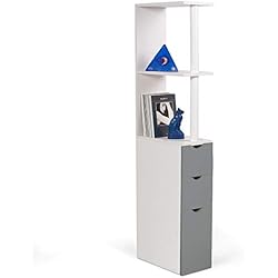 IDMarket - Meuble WC étagère bois blanc et gris gain de place pour toilettes 3 portes
