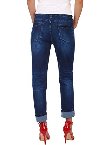 Fraternel Damen Jeans Hose Boyfriend Baggy Stretch Relaxed Dunkelblau XS / 34 - W27 - 