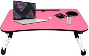 Xure Multipurpose Foldable Laptop Table Cup Holder, Study Table, Bed Table, Breakfast Table, Foldable and Portable / Ergonomic and Rounded Edges / Non-Slip Legs Anti Slip Legs Pack of 1 Color Pink