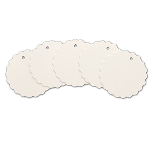 LWR Crafts Bastelanhänger, rund mit gewelltem Rand, 100 Stück, mit Juteschnur (254 cm), weiß, 2″ - 2
