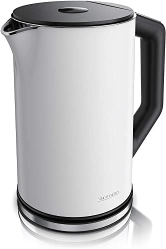 arendo - Bollitore Acqua Elettrico da 1.5L 2200W - Eco Controllo Temperatura - Temperatura Regolabile 40-100°C - Parete Doppia - in Acciaio Inossidabile - Senza BPA - Bianco opaco