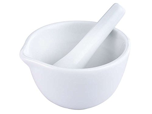 Mörser mit Stößel aus Bio-Keramik (Zerkleinerer, Keramik-Schale mit Schlegel, rund 9 cm)