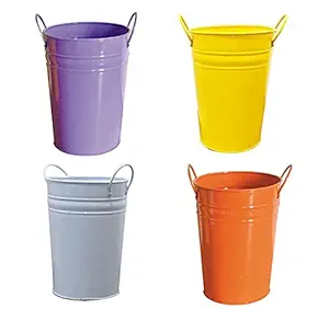 Ascent Homes Round Tall Galvanized Metal Bucket Planter with Handles - Set of 4