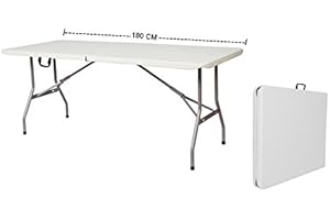 GrecoShop Tavolo/Tavola Pieghevole a Valigetta Piano in Plastica HDPE Perfetto per Picnic Giardino Campeggio Feste Fiera Sagre Terrazza Bar Pub 180cm X 75cm X 74cm (Cod. 5477)