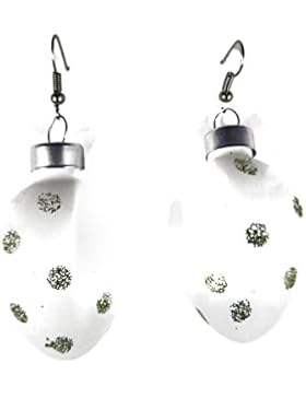 Ohrringe Ohrhänger Hänger Ostern Oster Osterei Ei - XXL aus Glas - handbemalt weiß mit Glitzerpunkten matt 6916