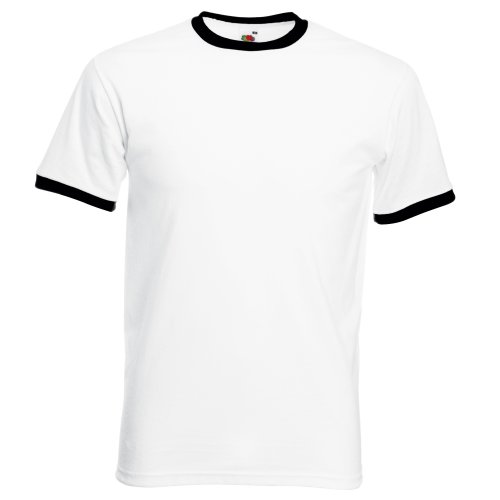 Fruit of the Loom - Camiseta de Manga Corta con Bordes Hombres (Mediana (M)/Blanco/Negro)