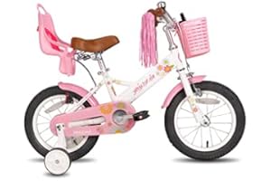 JOYSTAR Little Daisy 12/14/16 Pouces vélo Enfant pour Les Filles de 2 à 7 Ans, Vélo Gilrs avec Roues stabilisatrices, siège de poupée et paniers. Bleu, Rose, Blanc