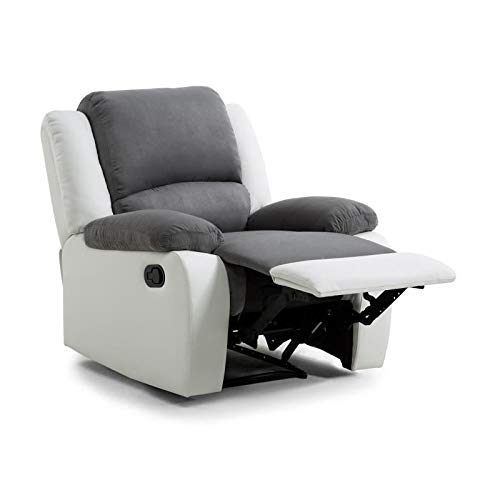 Usinestreet Fauteuil Relaxation 1 Place Microfibre Grise/Simili Cuir Blanc DETENTE