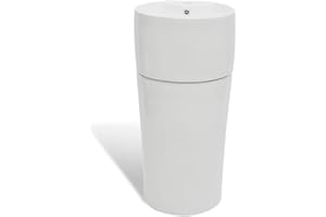 vidaXL Lavabo de Pie Redondo Agujero Grifo Desagüe Cerámica Blanco Lavamanos