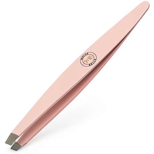 Precision Eyebrow Slant Tweezers | Perfectly Aligned Slanted Tip | Premium Quality | Remove Ingrown Hair | For Splinter, Tick and Glass Removal - Light Pink