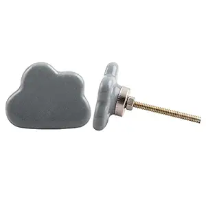 Indian-Shelf Handmade Ceramic Cloud Wardrobe Knobs Kid Door Pulls Drawer Handles(Grey, 1.9 Inches)-Pack of 2,