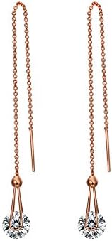 Waterlucy 18k Rose Gold Plated 2ct Cubic Zirconia Long Line Dangle Drop Earrings for Women
