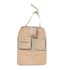 Able Beige Car Back Seat Organizer with Multi Pocket Storage for Renault KWID