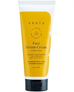 Arata Natural Hydrating Anti-Ageing Face Serum-Cream with evening primrose, rosehip & lavender essential oils for Skin Elasticity for Women & Men || All Natural, Vegan & Cruelty Free (100 ml)