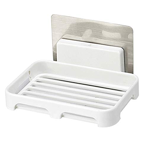 Facile da Fissare Kurelle Portasapone/Cucina Bagno Portasapone Spugne a Barra, Supporto in Plastica Detersivo Piatti/ Vassoio con Porta Sapone Autoadesivo Impermeabile, Bianco