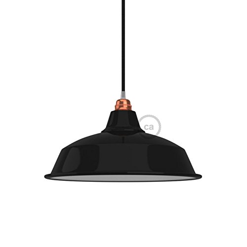 Industrie Lampenschirm Bistrot E27 Metall lackschwarz mit weißer Innenseite. Durchmesser 38 cm.