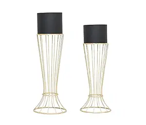 Weston Crafts Metal Planter Stand Set of 2 Modern Flower, Plant, Stand with Planter and Succulent Stand Minimalist Planter - Metal, Indoor, Outdoor Planter Siege 8 inch Gold Stand and White,Black Pot