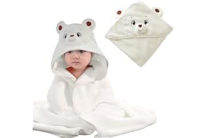 Auirshiky Toalla Bebe Recien, 80x80cm, Nacido Toalla Bebe, Capa De Baño, Bebe De Vellón De Coral Suave y Absorbente,Toallas Bebe con Capucha de Animales, para 0-3 años – Oso Blanco