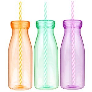 Set of 3 x Large Milkshake Smoothie bottles with screw lids and hard plastic straws - Milkshake bottles , Smoothies , Slushies, Ice cold drinks, cocktails