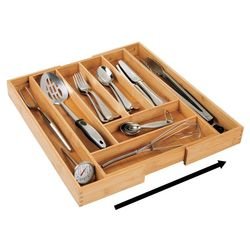 MetroDecor mDesign boite à couvert en bambou – range couverts modulable moderne – organisateur tiroir pour la cuisine, le bureau, la salle de bain et la chambre à coucher – couleur bambou