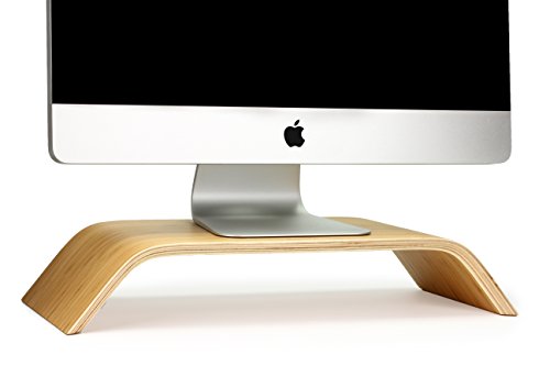 Urcover® Monitor-Ständer für iMac | Desktop-Halterung in Hell Braun | Samdi Edition | universal Bildschirm-Ständer in Echt-Holz mit Tastur-Aussparung | Computer Zubehör Stand-Fuß Bildschirm-Erhöhung - 2
