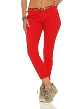 ZARMEXX Damen Stretch Röhrenhose mit Gürtel Chino Skinny Stoffhose Jeggings