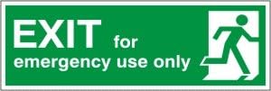 Exit For Emergency Use Only Fire Sign - 400mm x 150mm - Rigid Plastic