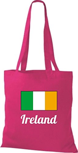 ShirtInStyle Stoffbeutel Baumwolltasche Länderjute Ireland Irland Farbe Pink