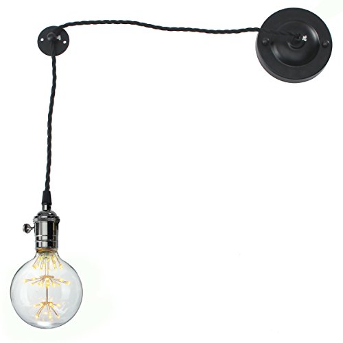 KINGSO E27 lampada vintage rétro, lampada da parete loft, lampada da parete design industriale, con portalampada E27 /cavo in tessuto ca. 2 m nero