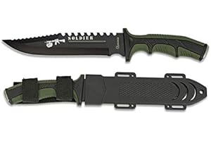 MARTINEZ ALBAINOX AB Cuchillo Soldier Verde Hoja 19 cm para Caza, Pesca, Camping, Outdoor, Supervivencia y Bushcraft Albainox 32405 + Portabotellas de regalo
