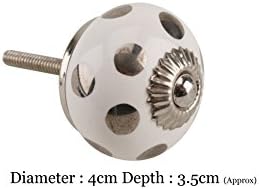 White Ceramic Door Knobs Handle Cabinet Cupboard Drawer Pull (White with Silver Polka Dots)