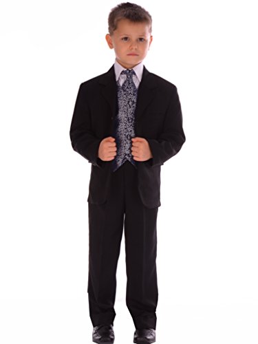5-Piece Boys Black & Silver Suit
