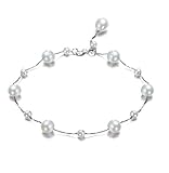  Ritzo by M ~ Perlenarmband Damen Armband Damen Frauen mit 14 echten runden Perlen Creme -Weiß glänzend in bester Qualität in 925 Silber